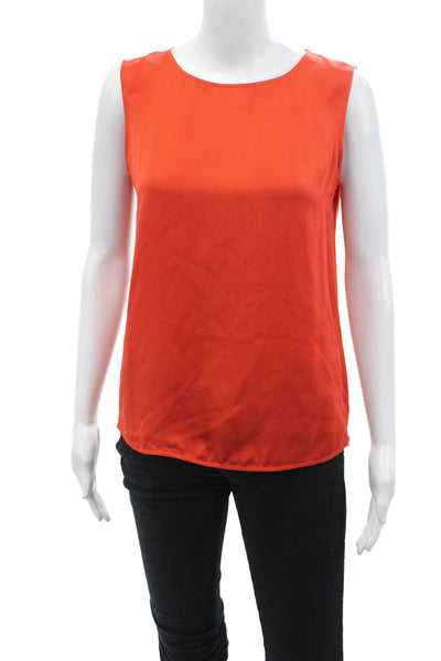 Vince Womens Silk Round Neck Sleeveless Back Slit Tank Top Blouse Orange Size XS