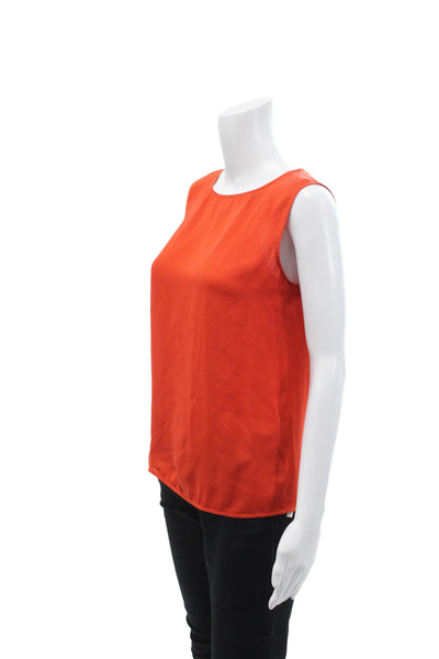 Vince Womens Silk Round Neck Sleeveless Back Slit Tank Top Blouse Orange Size XS