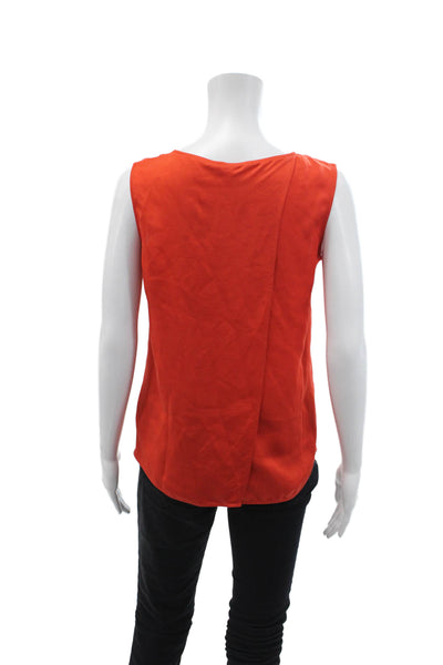 Vince Womens Silk Round Neck Sleeveless Back Slit Tank Top Blouse Orange Size XS