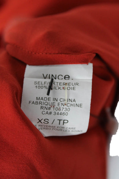 Vince Womens Silk Round Neck Sleeveless Back Slit Tank Top Blouse Orange Size XS