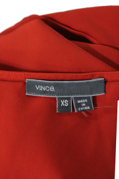 Vince Womens Silk Round Neck Sleeveless Back Slit Tank Top Blouse Orange Size XS