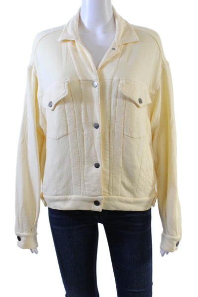 Monrow Womens Collared Pocketed Long Sleeve Cropped Jacket Light Yellow Size XS