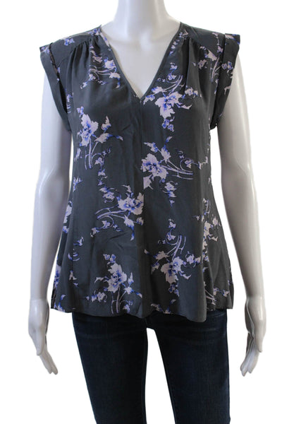Rebecca Taylor Womens Silk V-Neck Sleeveless Back Cutout Blouse Gray Size 4