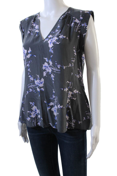 Rebecca Taylor Womens Silk V-Neck Sleeveless Back Cutout Blouse Gray Size 4
