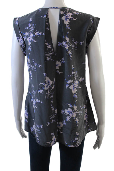 Rebecca Taylor Womens Silk V-Neck Sleeveless Back Cutout Blouse Gray Size 4
