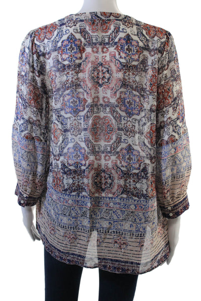 Joie Womens Silk V-Neck Sheer Smocked Shoulder Blouse Multicolor Size XS