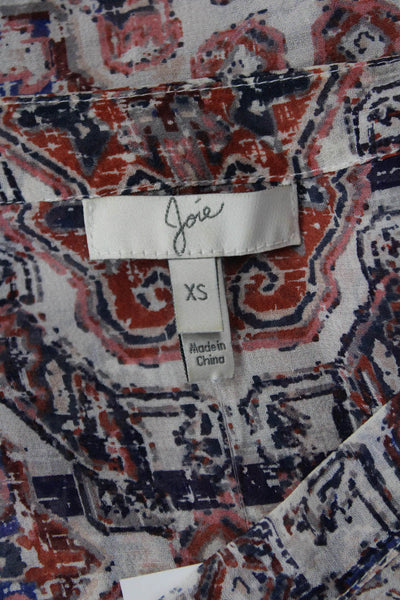 Joie Womens Silk V-Neck Sheer Smocked Shoulder Blouse Multicolor Size XS