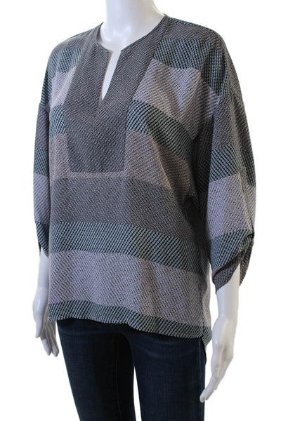 BCBG Max Azria Womens Slit Back Detail Geometric Print Blouse Gray Size XS
