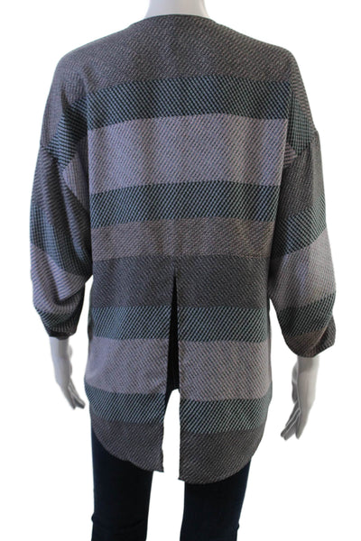 BCBG Max Azria Womens Slit Back Detail Geometric Print Blouse Gray Size XS
