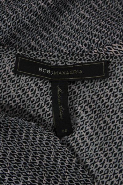 BCBG Max Azria Womens Slit Back Detail Geometric Print Blouse Gray Size XS