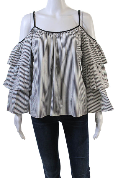 Parker Womens Cotton Striped Long Layered Long Sleeve Blouse White Size S