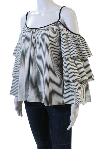 Parker Womens Cotton Striped Long Layered Long Sleeve Blouse White Size S