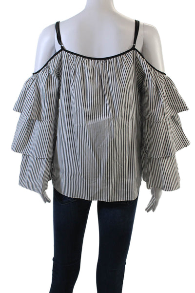 Parker Womens Cotton Striped Long Layered Long Sleeve Blouse White Size S
