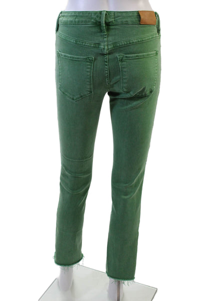 Designer Womens Mid Rise Fray Hem Slim Leg Jeans Rain Forest Green Size 24