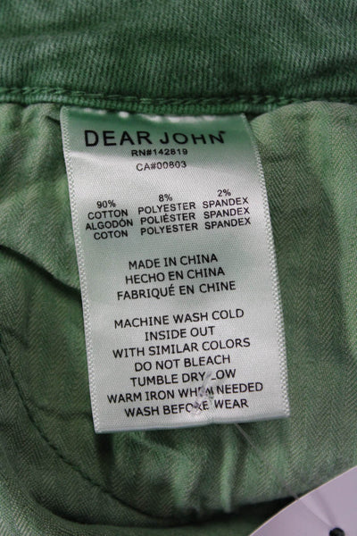 Designer Womens Mid Rise Fray Hem Slim Leg Jeans Rain Forest Green Size 24