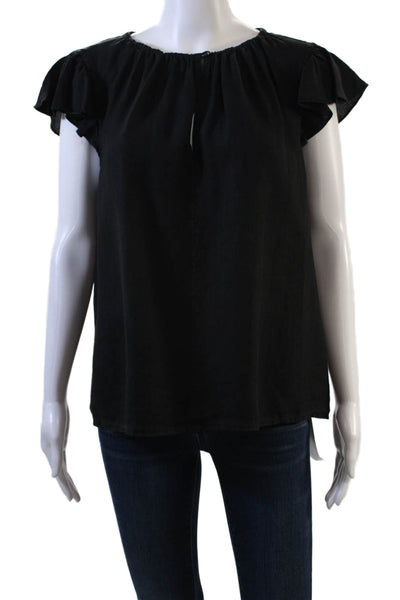 Velvet by Graham & Spencer Womens Linen Ruffled Sleeves Blouse Black Size Small