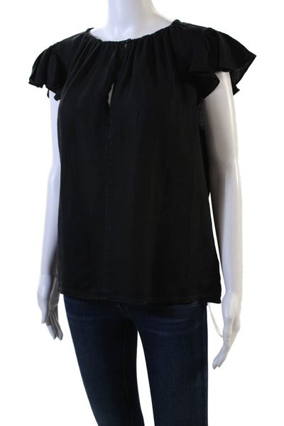 Velvet by Graham & Spencer Womens Linen Ruffled Sleeves Blouse Black Size Small