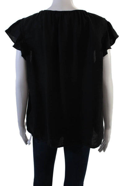 Velvet by Graham & Spencer Womens Linen Ruffled Sleeves Blouse Black Size Small