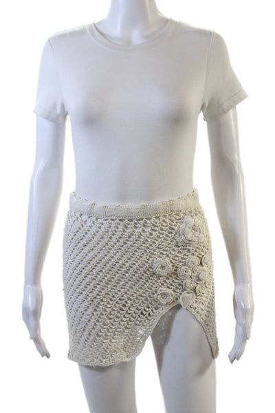 J Crew Womens Cotton Open Knit Floral Motif Coverup Skirt Cream Size XS