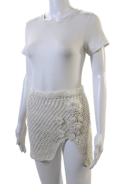 J Crew Womens Cotton Open Knit Floral Motif Coverup Skirt Cream Size XS