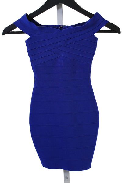Katie J Girls Off Shoulder Mini Sleeveless Bandage Pencil Dress Blue Size S