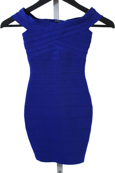Katie J Girls Off Shoulder Mini Sleeveless Bandage Pencil Dress Blue Size S
