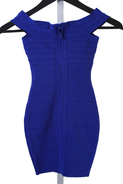 Katie J Girls Off Shoulder Mini Sleeveless Bandage Pencil Dress Blue Size S