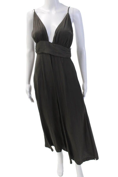 One by One Teaspoon Womens Spaghetti Strap V Neck Wide Leg Jumpsuit Brown Medium