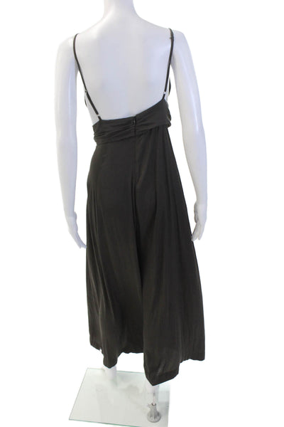 One by One Teaspoon Womens Spaghetti Strap V Neck Wide Leg Jumpsuit Brown Medium