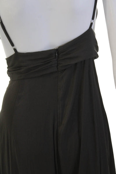 One by One Teaspoon Womens Spaghetti Strap V Neck Wide Leg Jumpsuit Brown Medium
