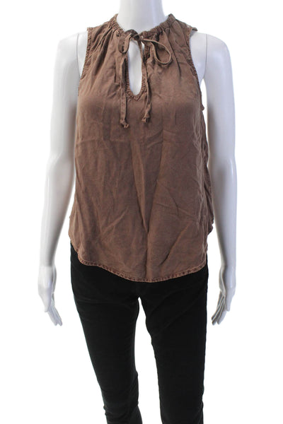 Bella Dahl Womens Sleeveless V Neck Tie Tank Blouse Brown Size XS