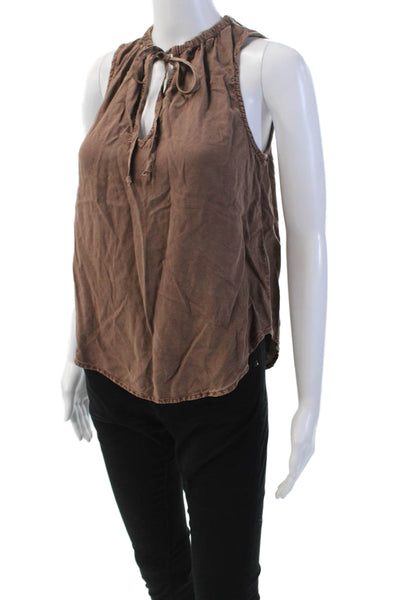 Bella Dahl Womens Sleeveless V Neck Tie Tank Blouse Brown Size XS