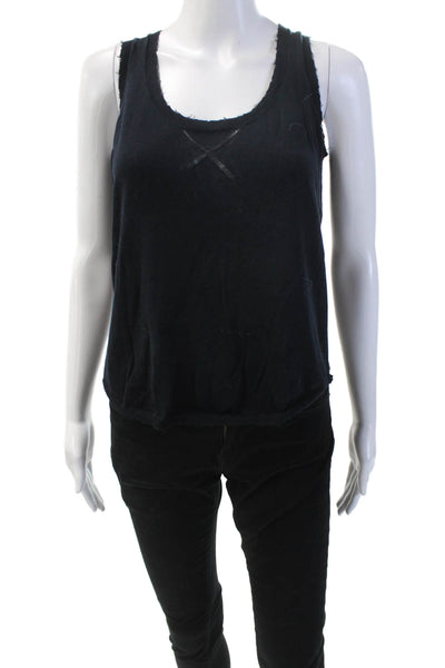 Cotton By Autumn Cashmere Womens Scoop Neck Distressed Knit Tank Blue Size S