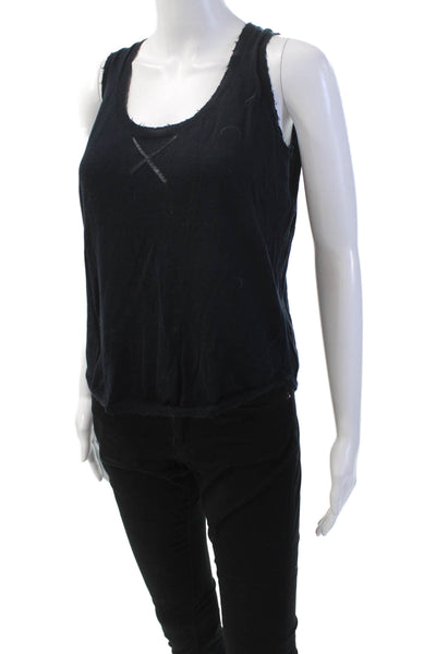 Cotton By Autumn Cashmere Womens Scoop Neck Distressed Knit Tank Blue Size S