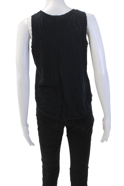 Cotton By Autumn Cashmere Womens Scoop Neck Distressed Knit Tank Blue Size S