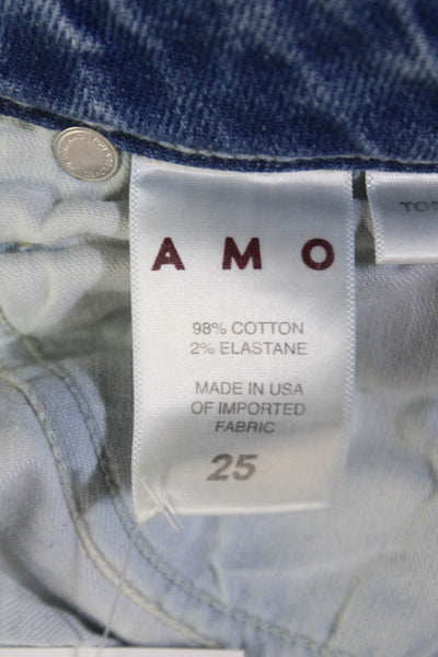 Amo Womens Mid Rise Button Fly Distressed Slim Straight Jeans Blue Size 25