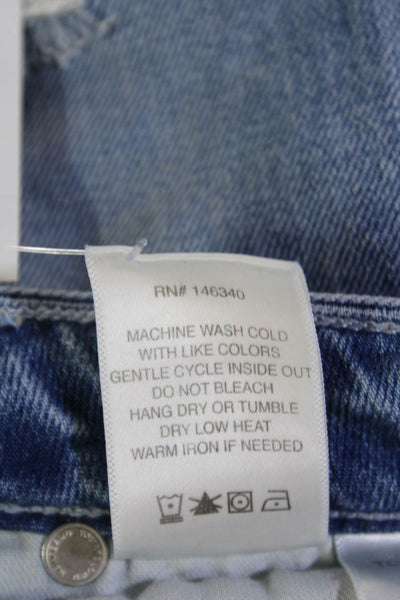 Amo Womens Mid Rise Button Fly Distressed Slim Straight Jeans Blue Size 25