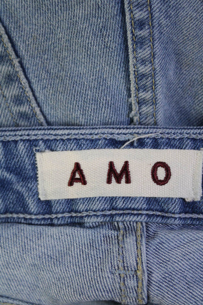 Amo Womens Mid Rise Button Fly Distressed Slim Straight Jeans Blue Size 25