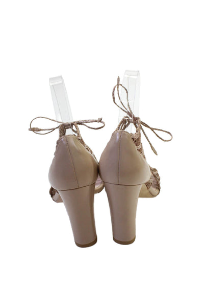 Stuart Weitzman Womens Leather Woven Ankle Strap Sandals Beige Size 6.5 Medium