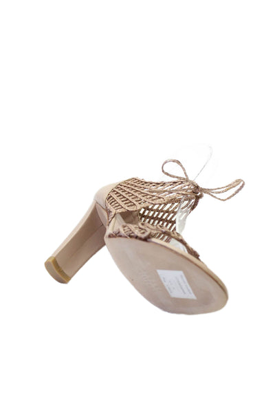 Stuart Weitzman Womens Leather Woven Ankle Strap Sandals Beige Size 6.5 Medium