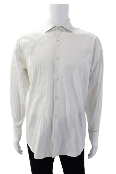 Theory Mens Cotton Collared Long Sleeve Button-Down Shirt White Size 16