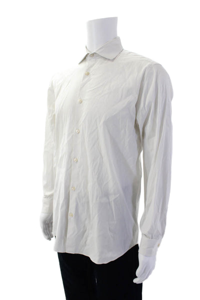 Theory Mens Cotton Collared Long Sleeve Button-Down Shirt White Size 16
