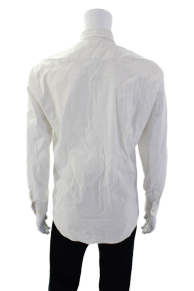 Theory Mens Cotton Collared Long Sleeve Button-Down Shirt White Size 16