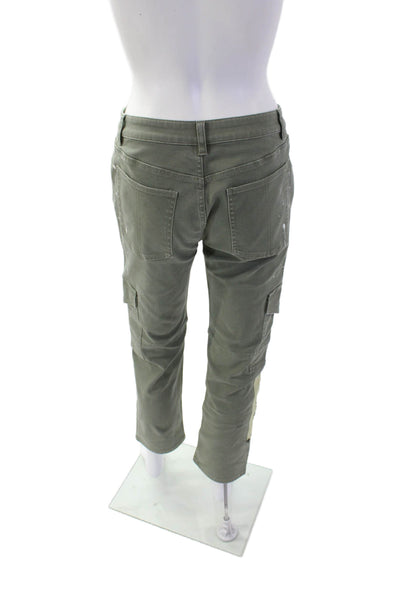Hellessy Womens Zipper Fly Splatter Lion Patch Straight Leg Pants Green Size 2
