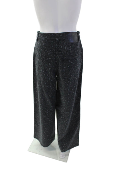 Adidas Womens High Rise Striped Trim Leopard Wide Leg Jeans Gray White Size 26