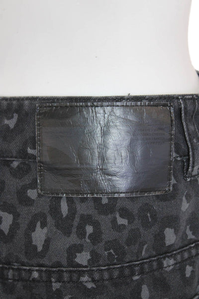 Adidas Womens High Rise Striped Trim Leopard Wide Leg Jeans Gray White Size 26