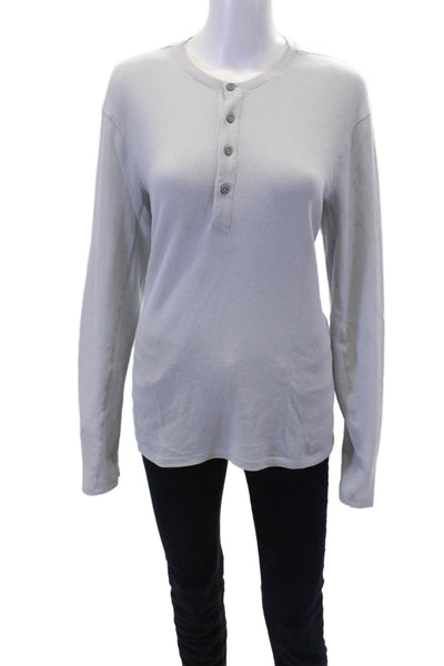 Lululemon Womens Cotton Long Sleeve Round Neck Button Knit Top Gray Size S