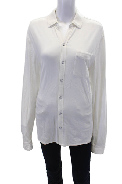Paige Womens Cotton Long Sleeve Lined Button Up Blouse White Size S