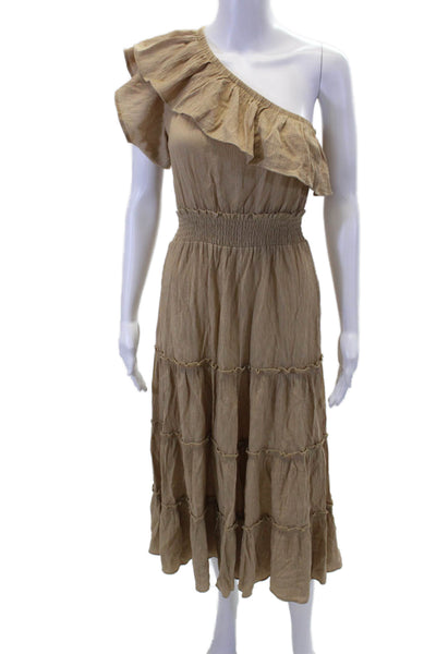 VTCH Collezioni Womens Sleeveless Scoop Neck Ruched Maxi Dress Nude Size S