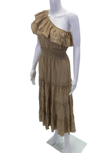 VTCH Collezioni Womens Sleeveless Scoop Neck Ruched Maxi Dress Nude Size S